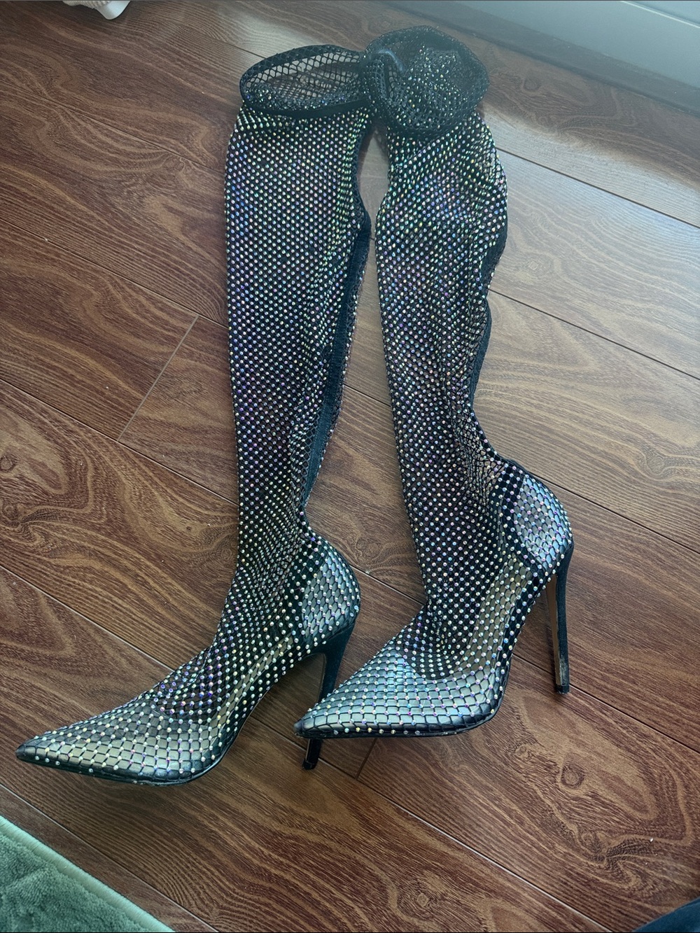 EGO Black Rhinestone Over-the-Knee Stiletto Boots